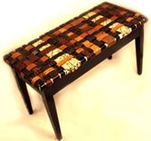 Piano Bench Covered With Woven Leather Recycled Belts 4 small