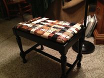 Piano Bench Covered With Woven Leather Recycled Belts 5 small