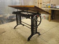 Industrial Drafting Desk With Reclaimed Wood Top 2 small