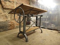Stand Up Industrial Drafting Table With Oak Top 3 small