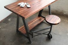 Walnut French Industrial Work Station 5 small