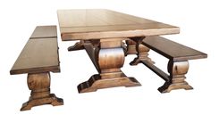 Rustic Alder Trestle Table And Bench Set 7 small