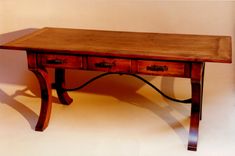 Solid Alder Desk With Hand-Forged Iron Stretcher 2 small