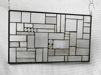 Patchwork Quilt Stained Glass Window Panel Crazy Quilt In Crystal Clear 9 small