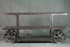 Industrial Trolley Bar Cart, Modern Beverage Station With Trolley Wheels 4 small