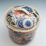 Stoneware Canister With Multi-Colored Patterns 2 small