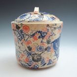 Stoneware Canister With Multi-Colored Patterns 3 small