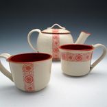 White Pottery Tea Set With Red Flowers 2 small