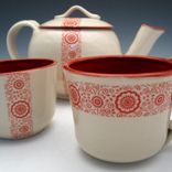 White Pottery Tea Set With Red Flowers 3 small