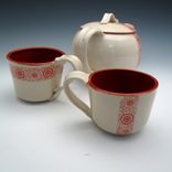 White Pottery Tea Set With Red Flowers 4 small
