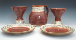 Pottery Communion Set In Plum Red And Cream 2 small