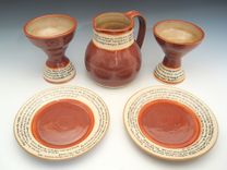 Pottery Communion Set In Plum Red And Cream 1 small