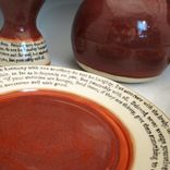 Pottery Communion Set In Plum Red And Cream 3 small