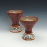 Pottery Communion Set In Plum Red And Cream 4 small