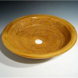 Thrown Pottery Sink With Engraved Chrysanthemum Design In Golden Yellow 2 small