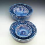 Blue Pottery Nesting Bowls 3 small