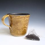 Ceramic Mug In Golden Yellow And Black With Chrysanthemums 1 small
