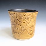 Ceramic Mug In Golden Yellow And Black With Chrysanthemums 5 small