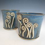 Ceramic Tumblers With Fiddlehead Ferns In Blue 1 small