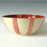 Pottery Serving Bowl In Cream With Stripes Of Red Flowers 2 small