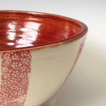 Pottery Serving Bowl In Cream With Stripes Of Red Flowers 4 small