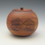Lidded Jar With Houses 2 small