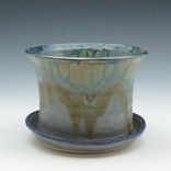 Planter With Attached Saucer In Slate Blue 1 small