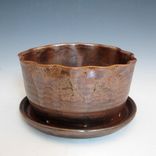 Small Pottery Planter In Bronze With Attached Saucer 2 small
