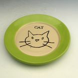 Hand Made Ceramic Plate With A Cat In Green 1 small