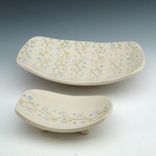 Set Of Two Pottery Serving Bowls In Cream With Blue Flowers 1 small
