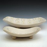 Set Of Two Pottery Serving Bowls In Cream With Blue Flowers 2 small