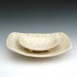 Set Of Two Pottery Serving Bowls In Cream With Blue Flowers 3 small