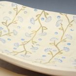 Set Of Two Pottery Serving Bowls In Cream With Blue Flowers 4 small