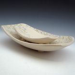 Set Of Two Pottery Serving Bowls In Cream With Blue Flowers 5 small