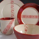 Pottery Place Setting With Delicate Stripes Of Flowers 3 small