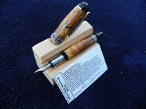 Fountain Pen In Beautiful Chrome And Spalted Maple Burl With 3-D Sculpted Band 2 small