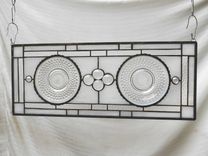 Depression Glass Stained Glass Panel, 1960s Brockway Giveaway Plates, Vintage Stained Glass Transom 5 small