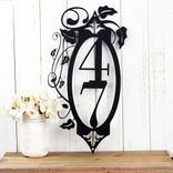Custom Vertical Metal House Number Sign with Vines and Fleur De Lis 1 small