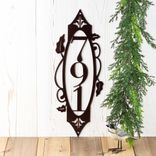 Vertical Metal House Number Sign with Vines and Fleur De Lis, 3 Digit 1 small