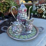 Mosaic Silver Teapot Decorated With Broken China 4 small