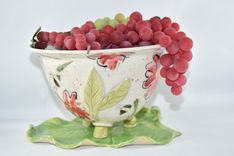 Handmade Ceramic Berry Bowl Colander On Leaf Dish, Fruit Bowl 3 small