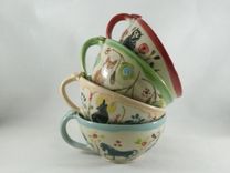 Set Of Two: Handmade Pottery Bowl With Handle Or Soup Mug, Latte Cup 4 small