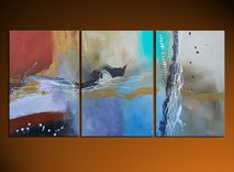 Large Modern Paintings - Triptych Multi Panel 6 small
