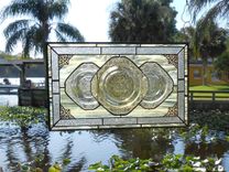 Stained Glass Plate Panel 1930s Depression Glass Madrid Window Treatment 7 small