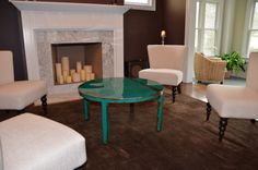 Custom Round Metal Coffee Table Art With Beautiful Turquoise And Jade Green Paint Color 3 small
