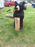 Standing Chainsaw Carved Black Bear Sculpture With Customizable Sign 1 small