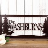 Custom Metal Family Name Plaque with Moose and Pine Trees 1 small