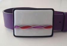 White With Purple And Red Ribbon, Fused Glass Belt Buckle 1 small