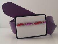White With Purple And Red Ribbon, Fused Glass Belt Buckle 2 small