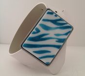 Aqua Colored Zebra Fused Glass Belt Buckle 1 small